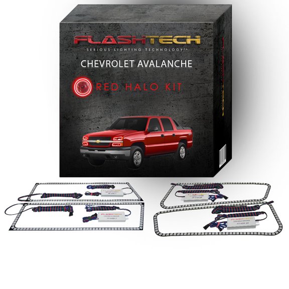 Flashtech Red Angel Eye LED Headlight Halo kit for 03-06 Chevrolet Avalanche Headlights