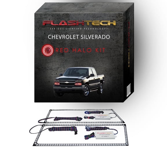 Flashtech Red Angel Eye LED Headlight Halo kit for 03-06 Chevrolet Silverado Headlights