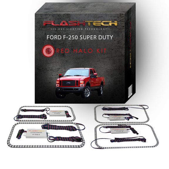 Flashtech Red Angel Eye LED Headlight Halo kit for 08-10 Ford F-250 Super Duty Headlights