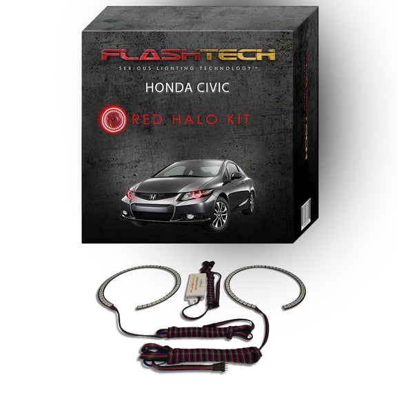 Flashtech Red LED Halo Ring Headlight Kit for Honda Civic 12-13, Exterior Decorative Lights