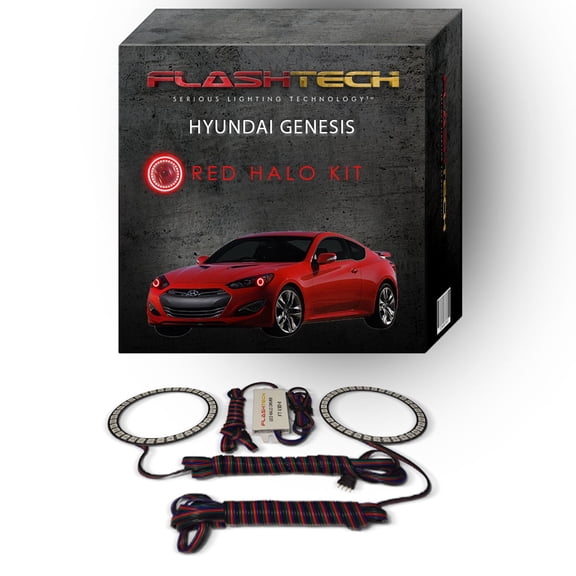 Flashtech Red LED Halo Ring Headlight Kit for Hyundai Genesis 13-16