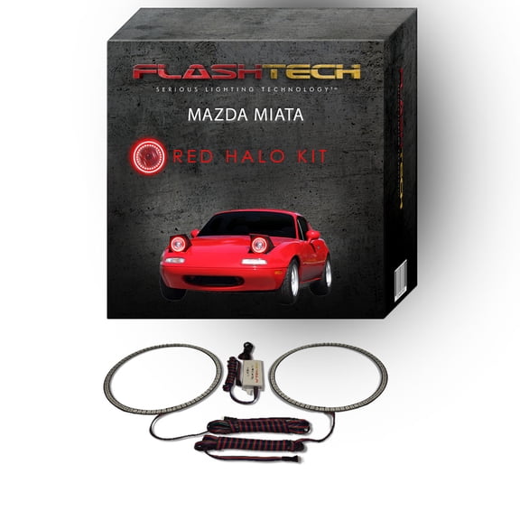 Flashtech Red Angel Eye LED Headlight Halo Ring kit for 1990-1997 Mazda Miata Headlights