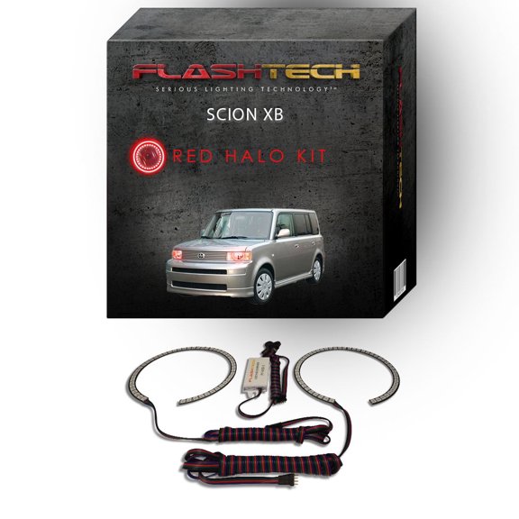 Flashtech Red Angel Eye LED Headlight Halo Ring kit for 2004-2007 Scion xB Headlights