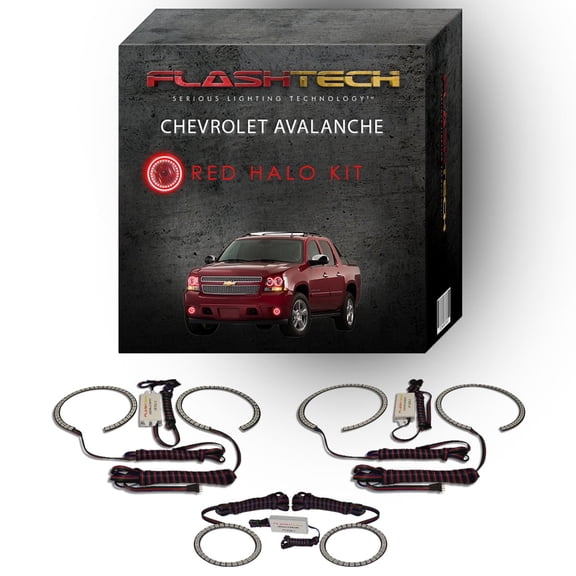 Flashtech Red Angel Eye LED Halo kit for 07-13 Chevrolet Avalanche Headlight & Fog Lights