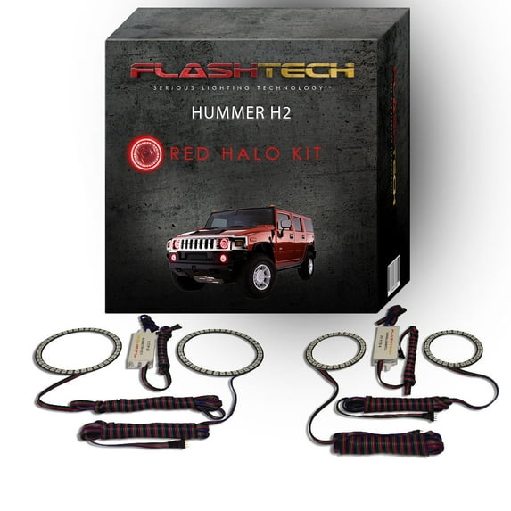 Flashtech Red Angel Eye LED Halo Ring kit for 2003-2009 Hummer H2 Headlight & Fog Lights
