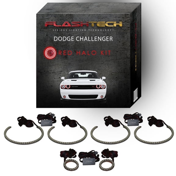 Flashtech Red Waterproof LED Halo kit for 15-23 Dodge Challenger Headlight & Fog Lights