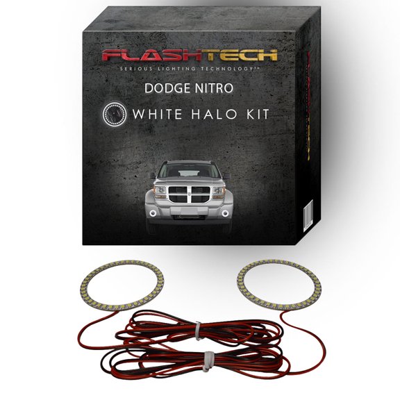 Flashtech White Angel Eye LED Fog Light Halo Ring kit for 2007-2012 Dodge Nitro Fog Lights