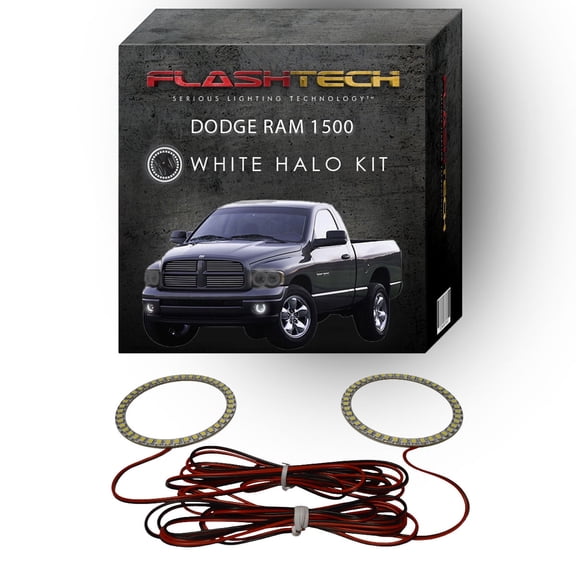 Flashtech White Angel Eye LED Fog Light Halo kit for 2002-2008 Dodge Ram 1500 Fog Lights
