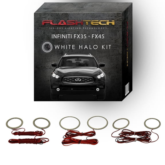 Flashtech White Angel Eye LED Halo kit for 2003-2008 Infiniti FX35 Headlight & Fog Lights