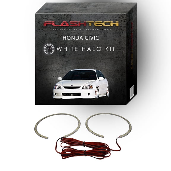 Flashtech White Angel Eye LED Headlight Halo Ring kit for 1996-1998 Honda Civic Headlights