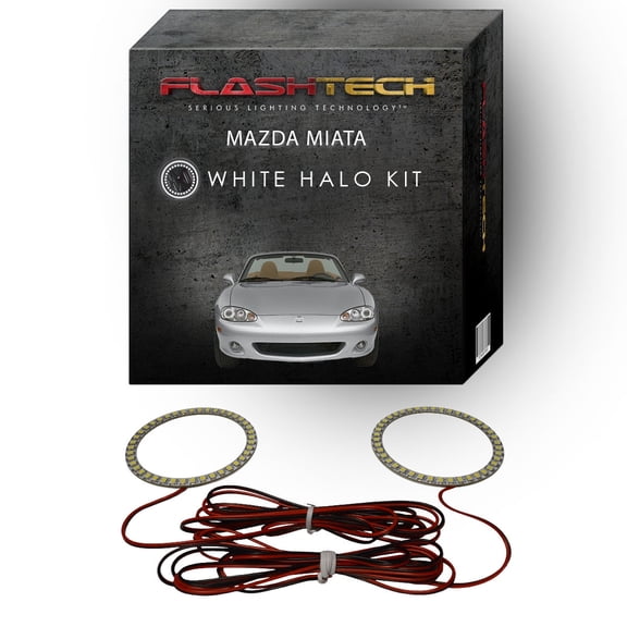 Flashtech White Angel Eye LED Headlight Halo Ring kit for 2001-2005 Mazda Miata Headlights