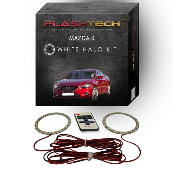 Flashtech White Angel Eye LED Headlight Halo kit & RF Remote for 14-15 Mazda 6 Headlights