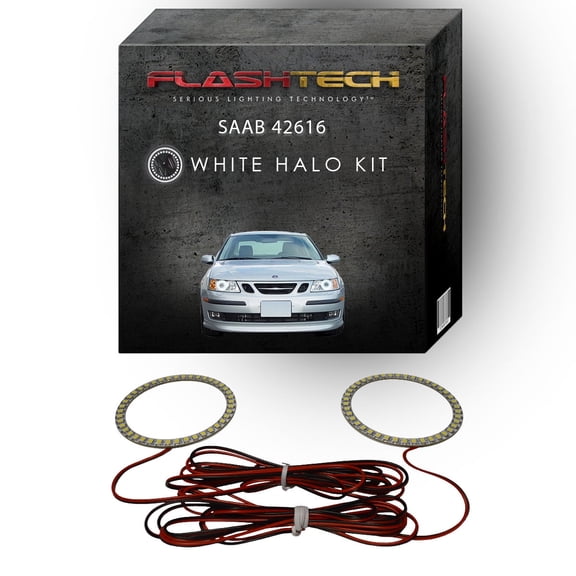 Flashtech White Angel Eye LED Headlight Halo kit for 2003-2007 Saab 9/3/2016 Headlights