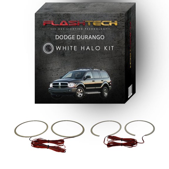 Flashtech White Angel Eye LED Headlight Halo kit for 2004-2006 Dodge Durango Headlights