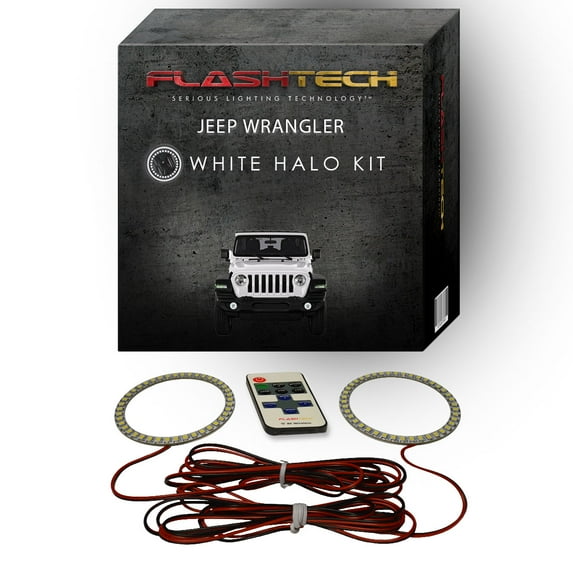Flashtech White Angel Eye LED Fog Halo kit & RF Remote for 18-23 Jeep Wrangler Fog Lights