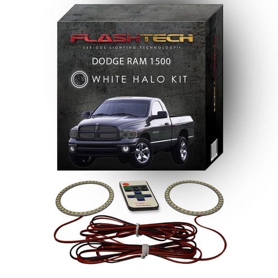 Flashtech White Angel Eye LED Fog Halo kit & RF Remote for 02-08 Dodge Ram 1500 Fog Lights