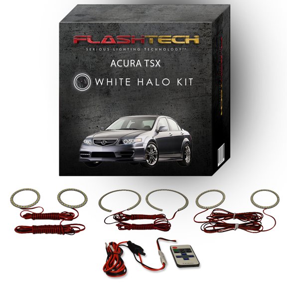 Flashtech White Angel Eye LED Halo Ring kit & RF Remote for 2004-2008 Acura TSX Headlights