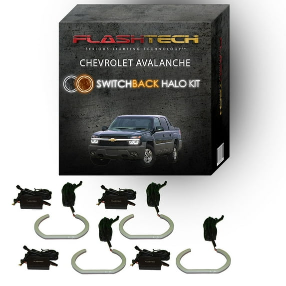 Flashtech White Angel Eye LED Headlight Halo kit for 03-06 Chevrolet Avalanche Headlights