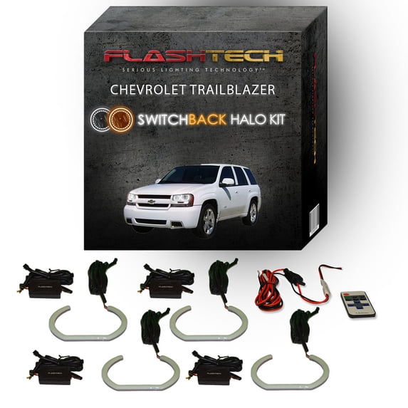 Flashtech White Angel Eye LED Halo kit & RF Remote for 02-09 Chevy Trailblazer Headlights