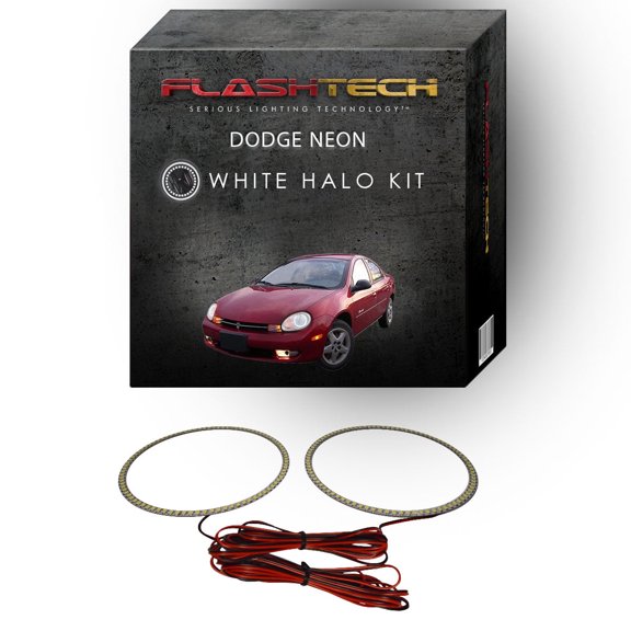 Flashtech White Angel Eye LED Headlight Halo Ring kit for 2000-2002 Dodge Neon Headlights
