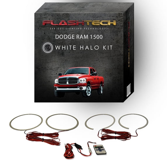 Flashtech White Angel Eye LED Halo kit & RF Remote for 2006-2008 Dodge Ram 1500 Headlights
