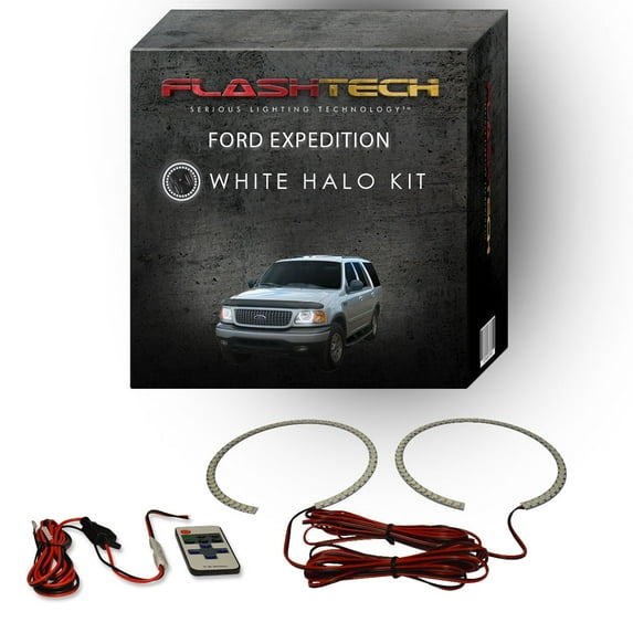 Flashtech White Angel Eye LED Halo kit & RF Remote for 97-02 Ford Expedition Headlights