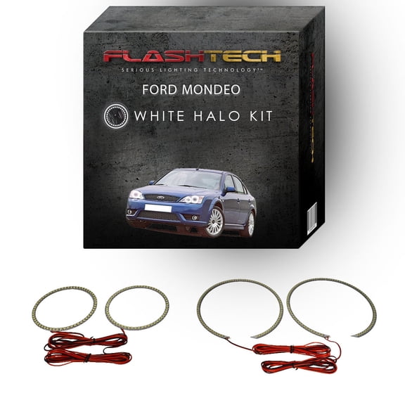 Flashtech White Angel Eye LED Headlight Halo Ring kit for 2000-2007 Ford Mondeo Headlights