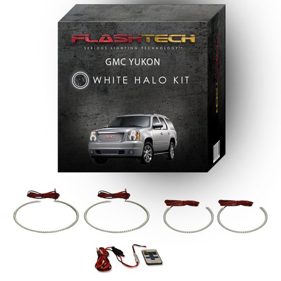 Flashtech White Angel Eye LED Halo Ring kit & RF Remote for 2007-2013 GMC Yukon Headlights