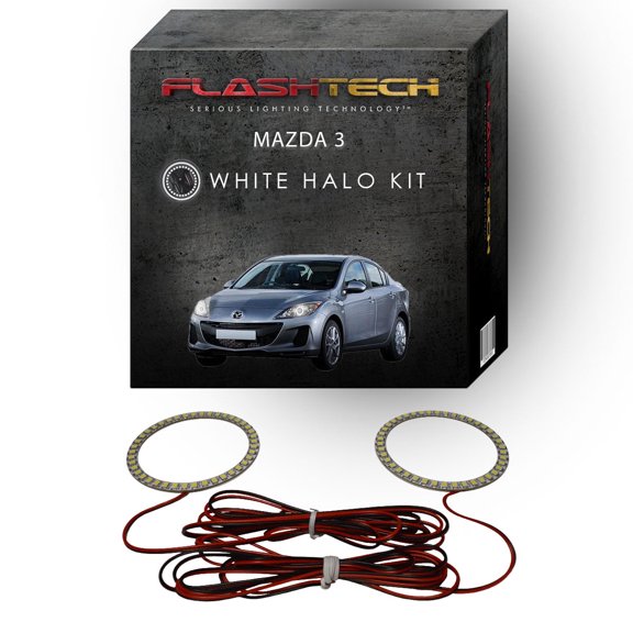 Flashtech White Angel Eye LED Headlight Halo Ring kit for 2010-2013 Mazda 3 Headlights