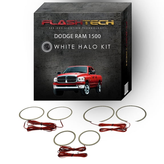 Flashtech White Angel Eye LED Halo kit for 2006-2008 Dodge Ram 1500 Headlight & Fog Lights