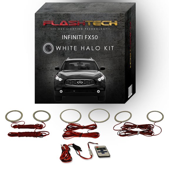 Flashtech White LED Halo kit & RF Remote for 09-12 Infiniti FX50 Headlight & Fog Lights