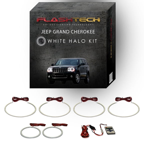 Flashtech White LED Halo kit RF Remote for 05-10 Jeep Grand Cherokee Headlight Fog Lights