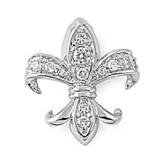 Flashy Fleur De Lis Pendant Cubic Zirconia Sterling Silver