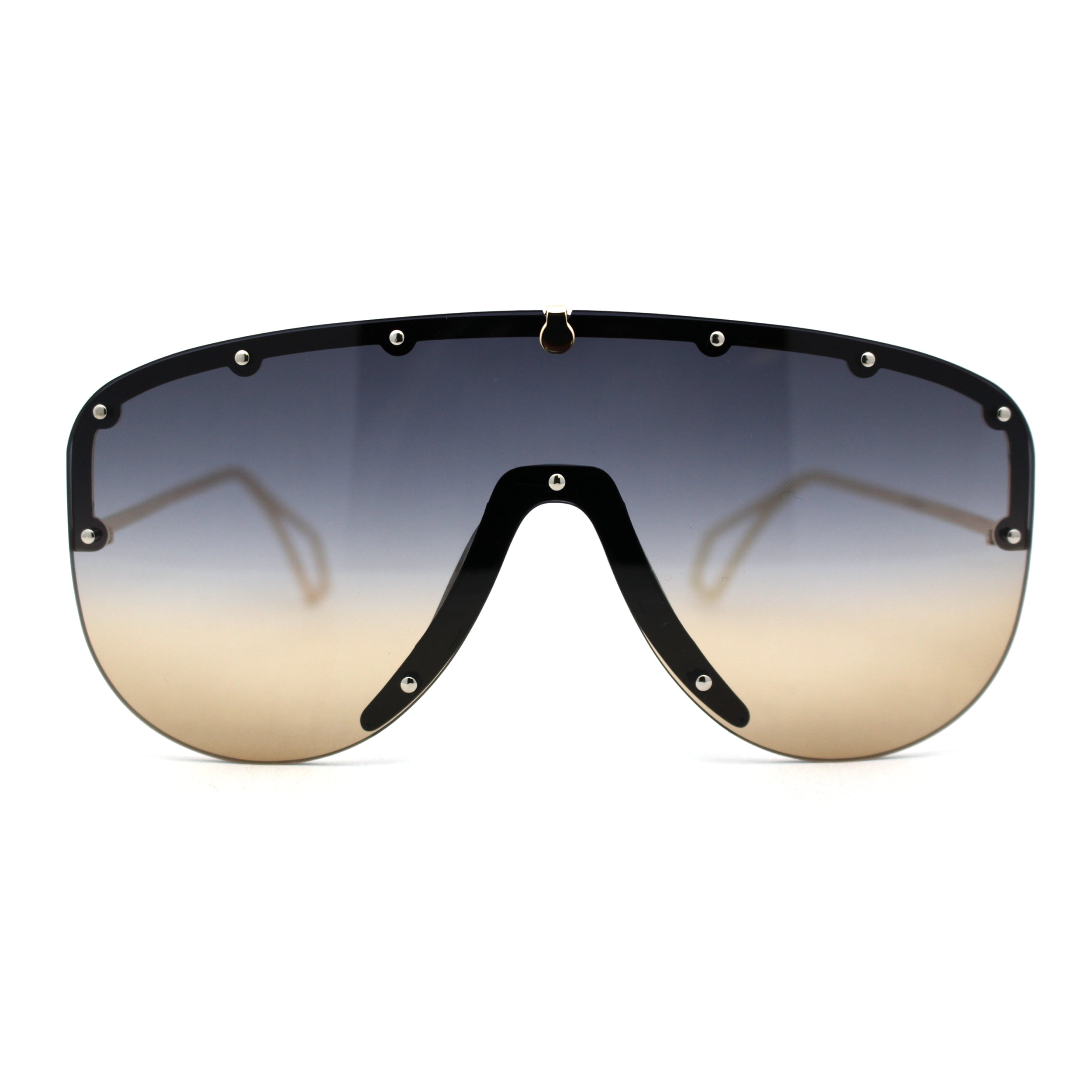 Gold Alloy Steel Rimless Shield Sunglasses UV400 Protection Oversized Aviator Gold Rimless Square Sunglasses, Double Bridge Aviator  main image 3