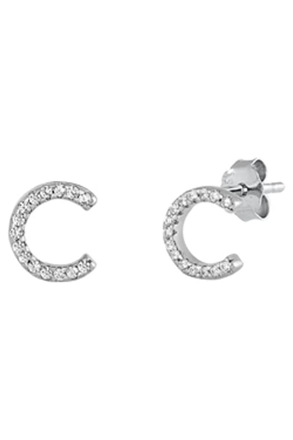 Flashy Sterling Silver Block Letter C Initial Clear Cubic Zirconia Earrings 925 New Jewelry Female
