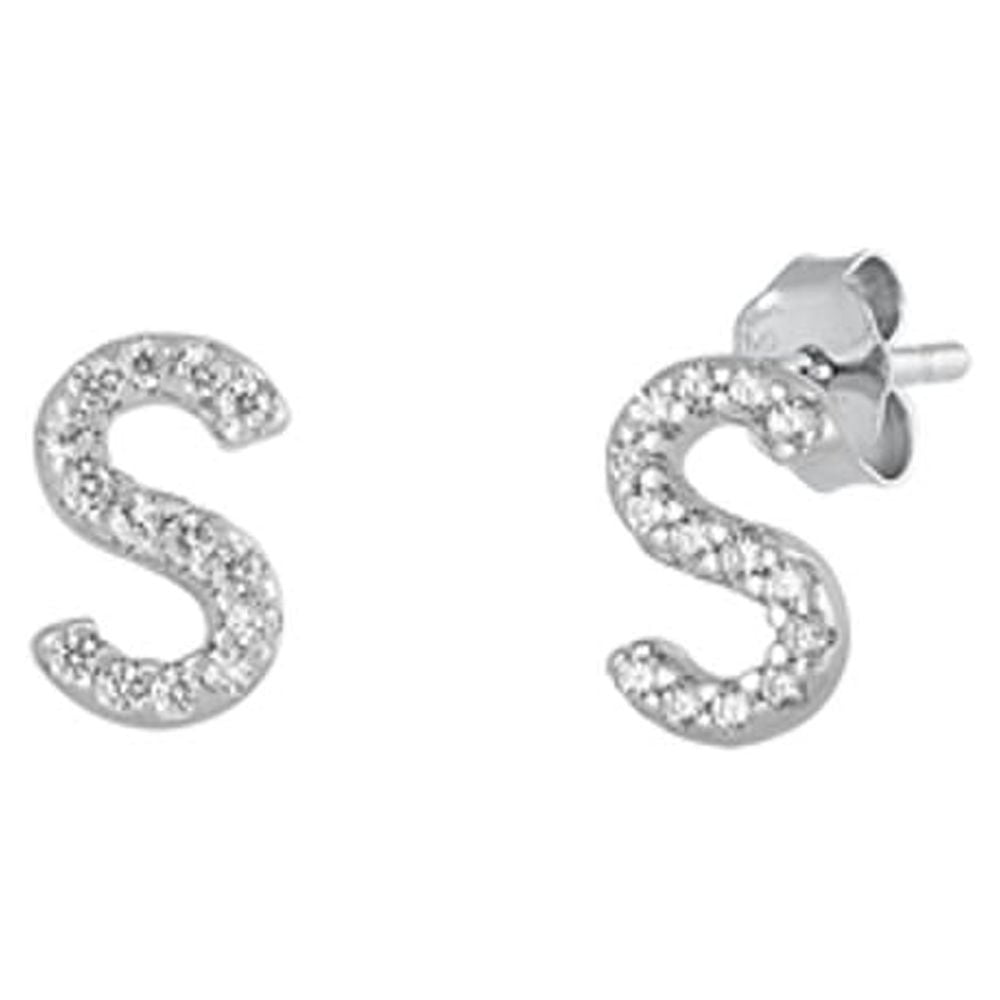 Flashy Sterling Silver Block Letter S Initial Clear Cubic Zirconia Earrings 925 New Jewelry Female