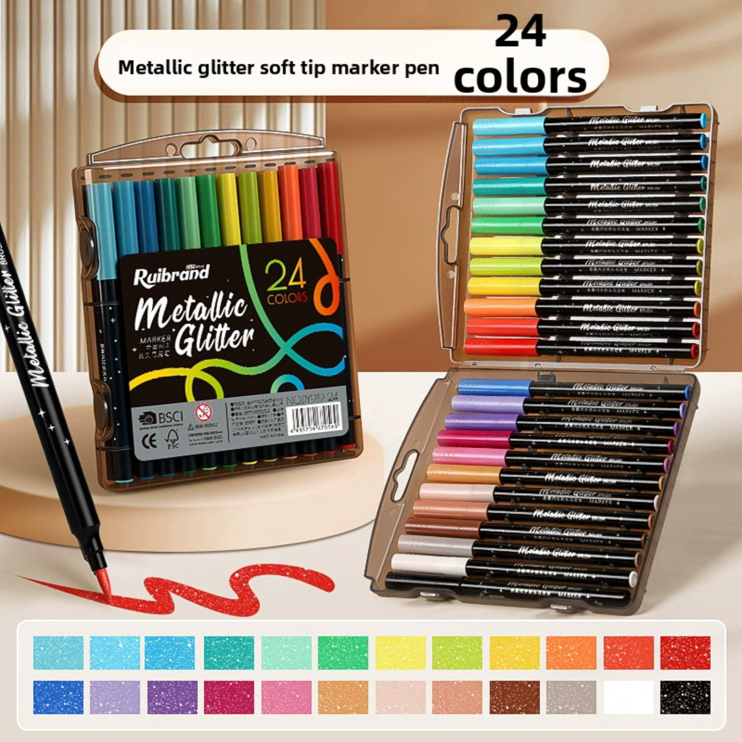 Flashy soft-head acrylic marker pen Multi-color 12/24/26/48/72 Colors Glitter Pen Soft Head Glitter Effect Art Marker Pen Flashing Pen DIY Drawing