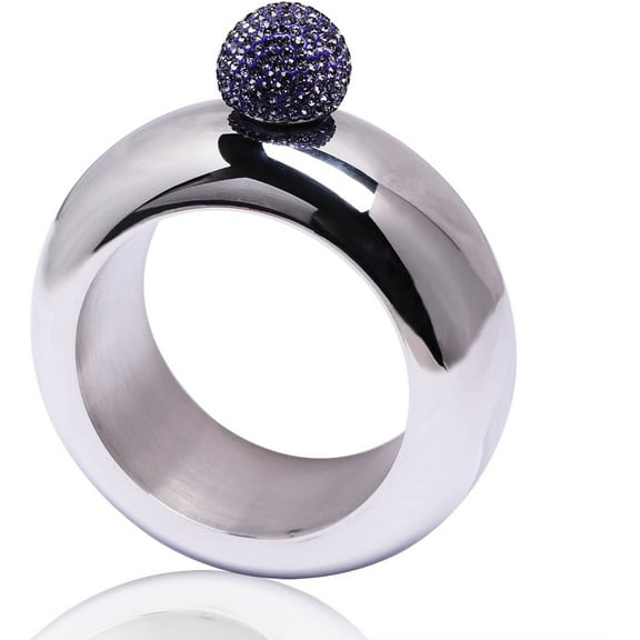 Flask Bracelet Bangle Portable Hidden Hip Flasket for Women(3.5oz Silver with Purple Rhinestones Lid)