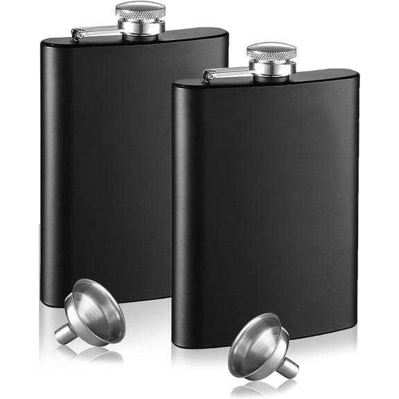 Flask, Portable 8 oz Hip Flask for Men and Women, 2 Pack Stainless Steel Flasks with Funnel, Black Leak Proof Drinking