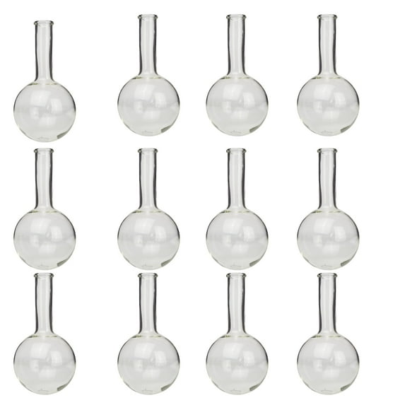 Flask Round-Bottom Florence Boiling Flask, Standard Neck, 250ml capacity. Made from Borosilicate Glass. Sold in a pack of 12 flasks.