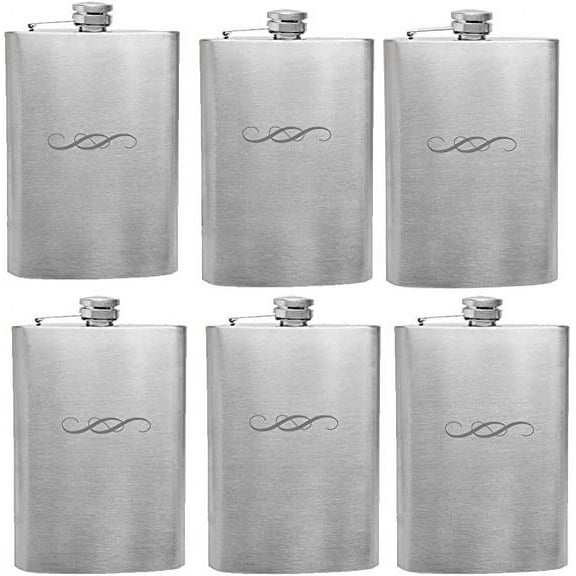 Flask Set of 6, Flask, Wedding Flask, Hip Flask, Groomsmen Flasks (Silver Regular)