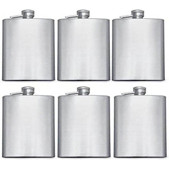 Flask Set of 6, Wedding Flask, Hip Flask, Groomsmen Flasks (Silver Circle Monogram)