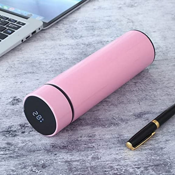 Flask Smart Temperature Display Baby Kids Water Bottle Insulated Thermal Digital Thermo Stainless Steel Vacuum Drink Flasks Warmer Hot & Cold Drink Bottles Coffee Tea Travel Mug 500ml LED Blossom Pink