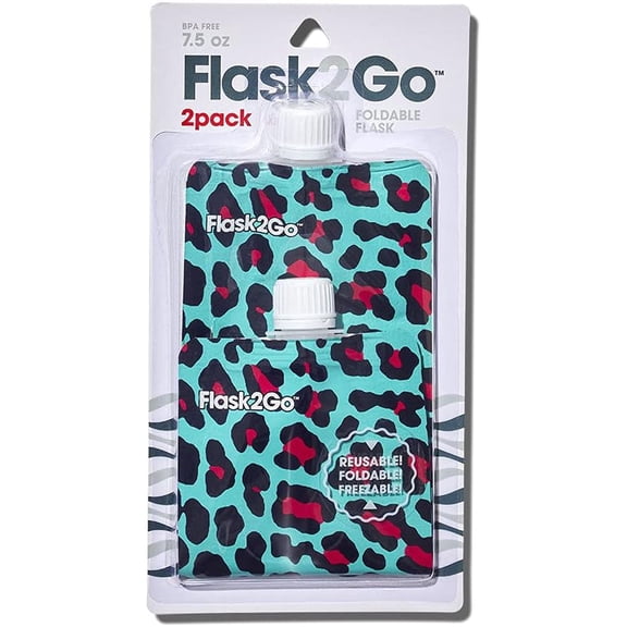 Flask2Go 7.5 Oz Foldable Flask in Cat Print -2ct