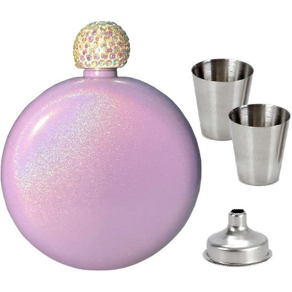 Flasks for Liquor for Women Set of 4, 304 Stainless Steel Pretty Glitter Coating AB Crystal Lid Whiskey Flasks, Booze Shot Flasks for Drink Bar BBQ Travel Party (5OZ,Purple)