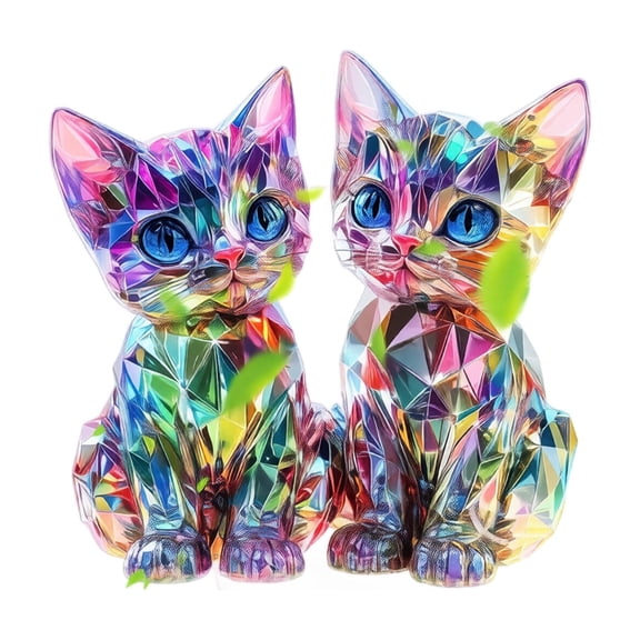 Flat 2D Acrylic Cat Decoration, Rainbow Shifting Silhouette Figurine for Desk, Shelf & Home Display, Premium Crystal-Clear Lightweight Design with Sturdy Base