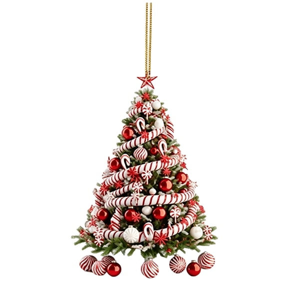 Flat 2D Christmas Tree Hanging Ornament, Classic Holiday Scene Decor ...