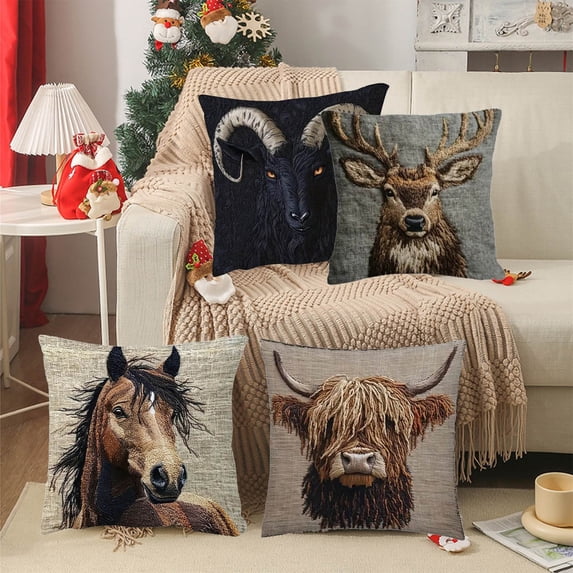 Flat 2D Printed Vintage Animal Easter Pillow Covers, Soft Short Plush Cushion Cover for Sofa Car Bedroom, Decorative Square Pillowcase for Home Living Room, Cozy Stylish Home Decoration, 18*18in, D