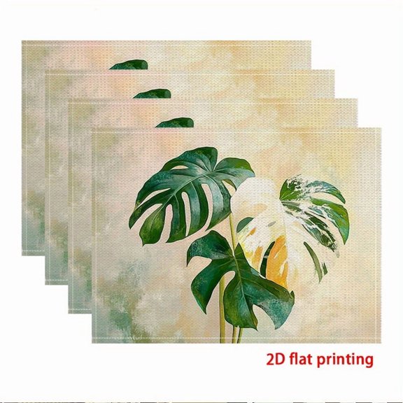 Flat 2D Printing, Available in Sets of 4, Placemats, Featuring a Serene Green Ivy Design That Blends Harmoniously, Perfect for Decorating Indoor Kitchen Tables for Garden Gatherings