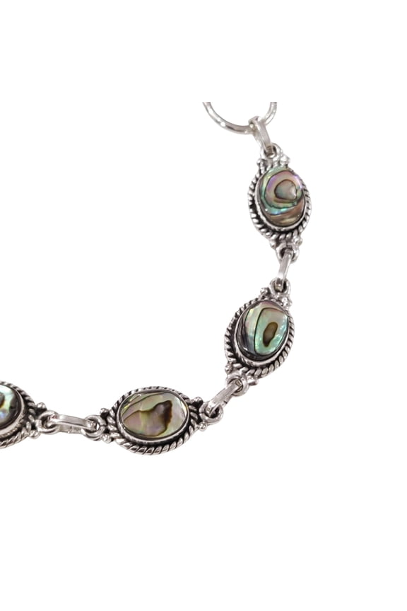 Flat Abalone Shell Gemstone Bracelet, Natural Abalone Shell Gemstone Bracelet, 925 Sterling Silver jewelry, Silver bracelet, Christmas Gift, Womens Bracelet Bangle Gift, Handmade Bracelet